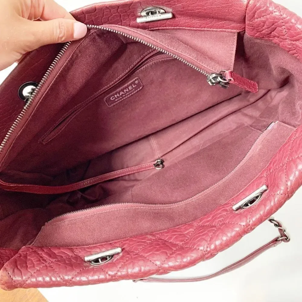 Chanel Large Duo Tote Bag Burgundy Calfskin Ruthenium Gunmetal Hardware Preowned